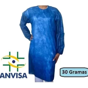 Avental Descartável Manga Longa Azul 30g - Pacote C/10 Unidades