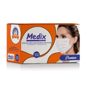 Máscara Tripla Descartável Branca Medix - Caixa C/ 50 Unidades