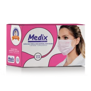 Máscara Tripla Descartável Rosa Medix - Caixa C/ 50 Unidades